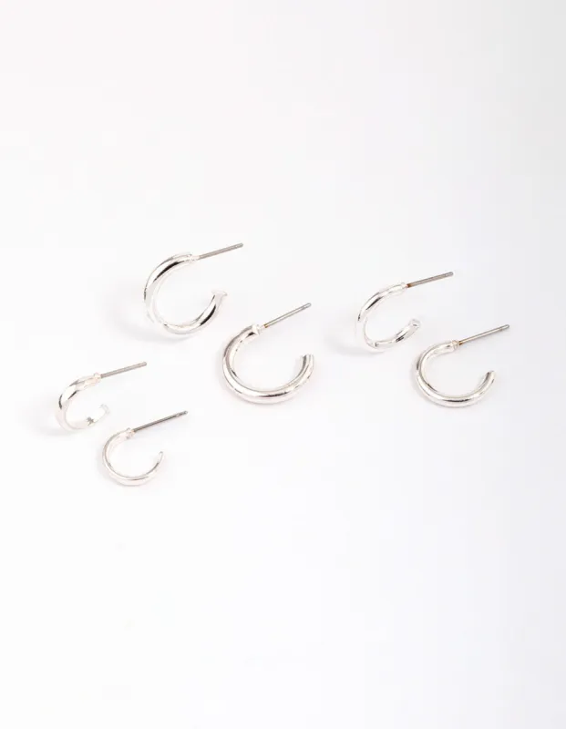 Silver Graduating Clean Huggie Hoop Earring 3-Pack sold by lovisa