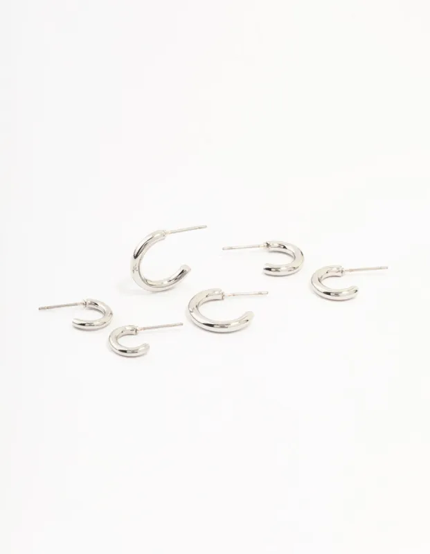Silver Graduating Sized Huggie Earrings 3-Pack sold by lovisa