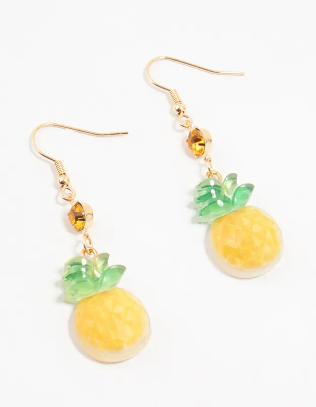 Yellow & Green Pineapple Acrylic Diamante Drop Earrings sold by lovisa