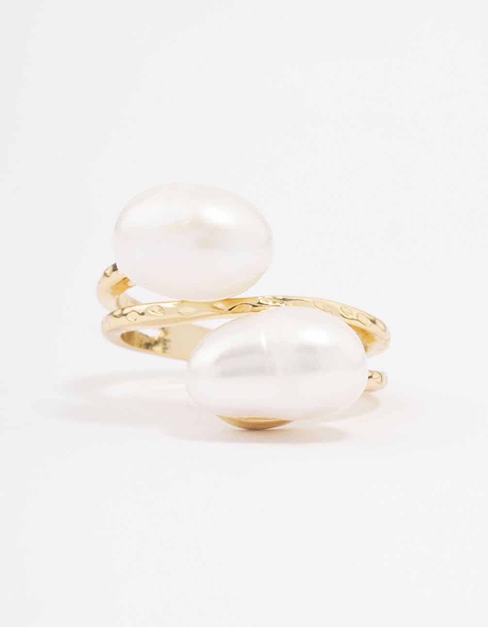 Gold Plated Double Pearl Wrapped Ring sold by lovisa