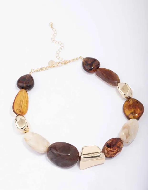 Gold Mixed Chunky Stone Necklace sold by lovisa