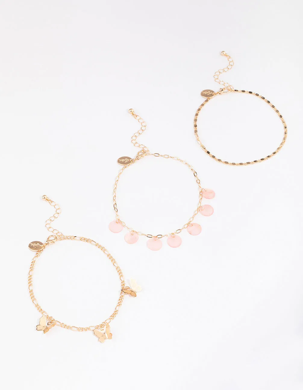 Gold Genuine Shell Butterfly Anklets 3-Pack sold by lovisa