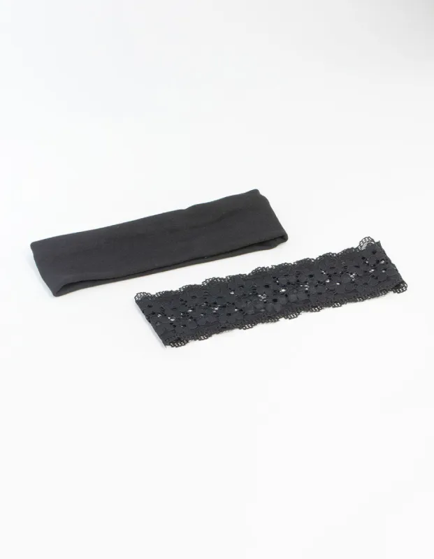 Black Plain & Lace Headbands 2-Pack sold by lovisa