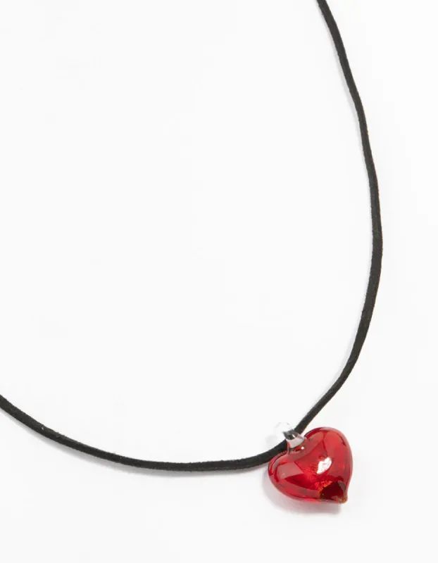 Mini Red Beaded Glass Heart Necklace sold by lovisa