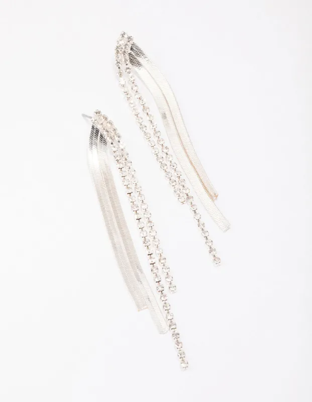 Silver Cup Chain Diamante Drop Earrings sold by lovisa
