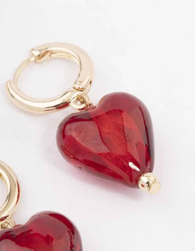 Gold Painted Red Heart Hoop Earrings sold by lovisa product image thumbnail 3