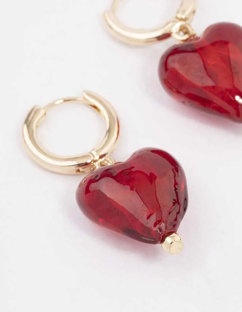 Gold Painted Red Heart Hoop Earrings sold by lovisa product image thumbnail 2