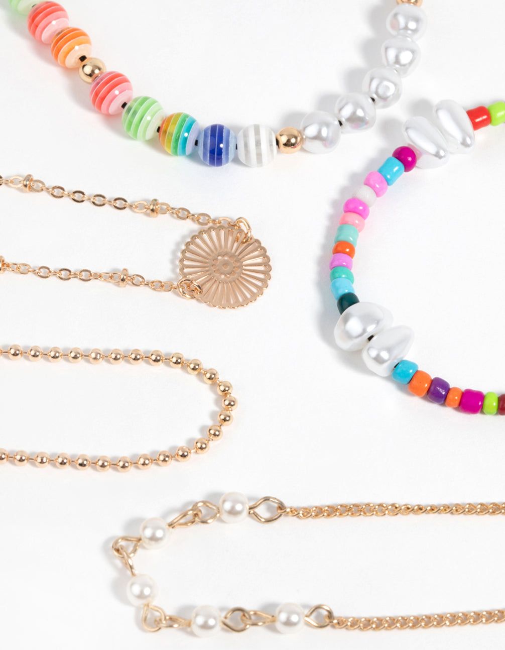 Colourful Bead & Pearl Bracelet 5-Pack sold by lovisa