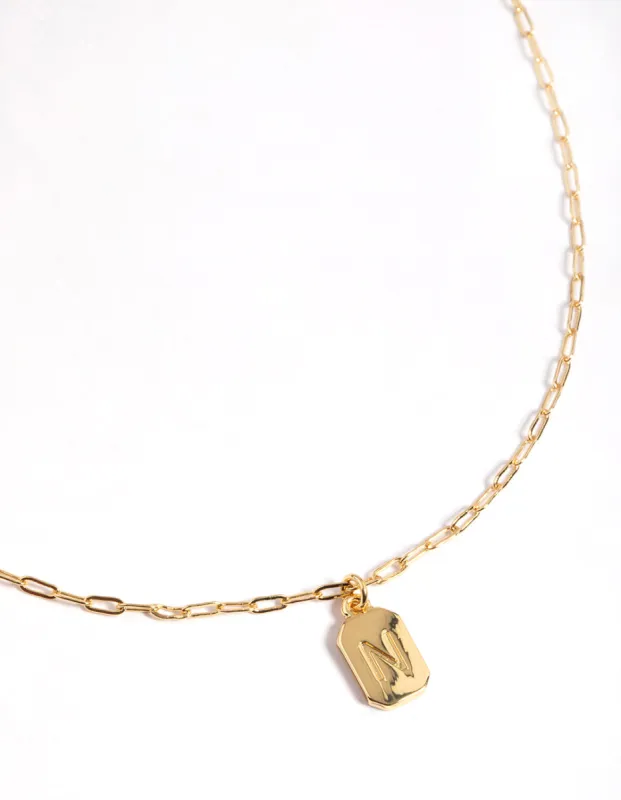Letter N Gold Plated Rectangle Pendant Initial Necklace sold by lovisa