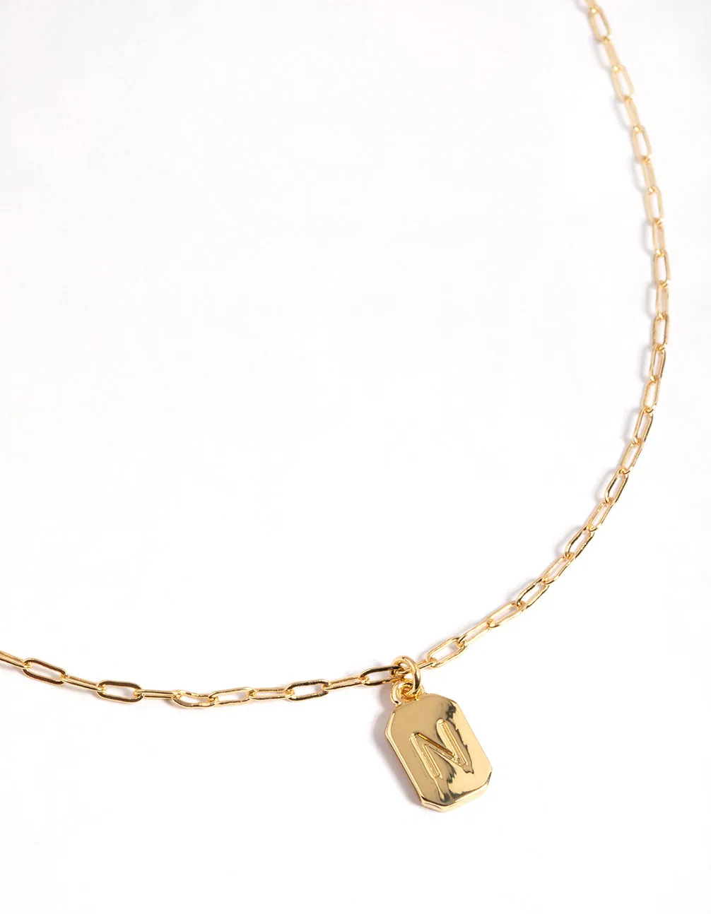 Letter N Gold Plated Rectangle Pendant Initial Necklace sold by lovisa