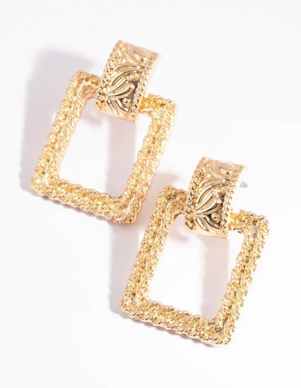 Gold Rectangular Drop Earrings sold by lovisa