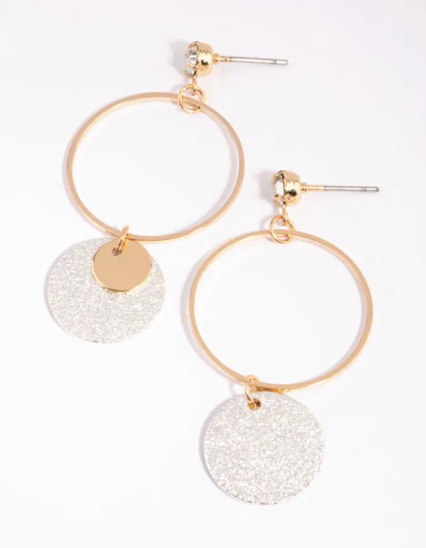 Gold Geometric Circle Glitter Drop Earrings sold by lovisa