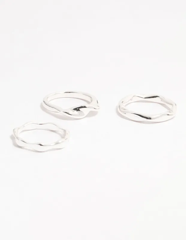 Silver Plated Irregular Stacking Rings 3-Pack sold by lovisa