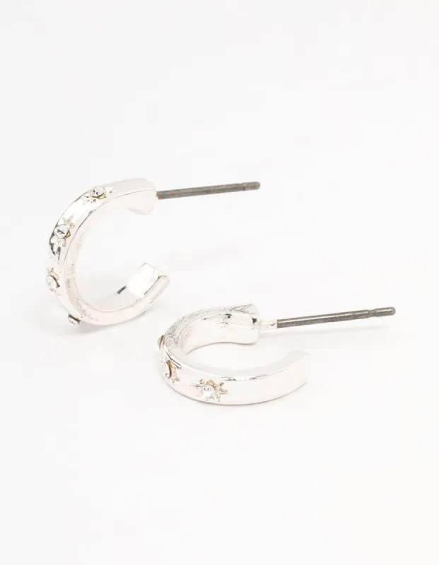 Silver Diamante Star Huggie Earrings sold by lovisa