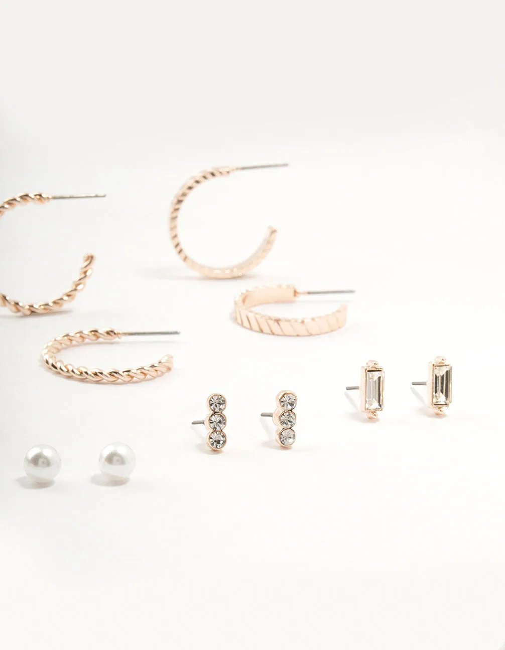 Rose Gold Diamante Pearl Hoop Earrings 8-Pack sold by lovisa product image thumbnail 3