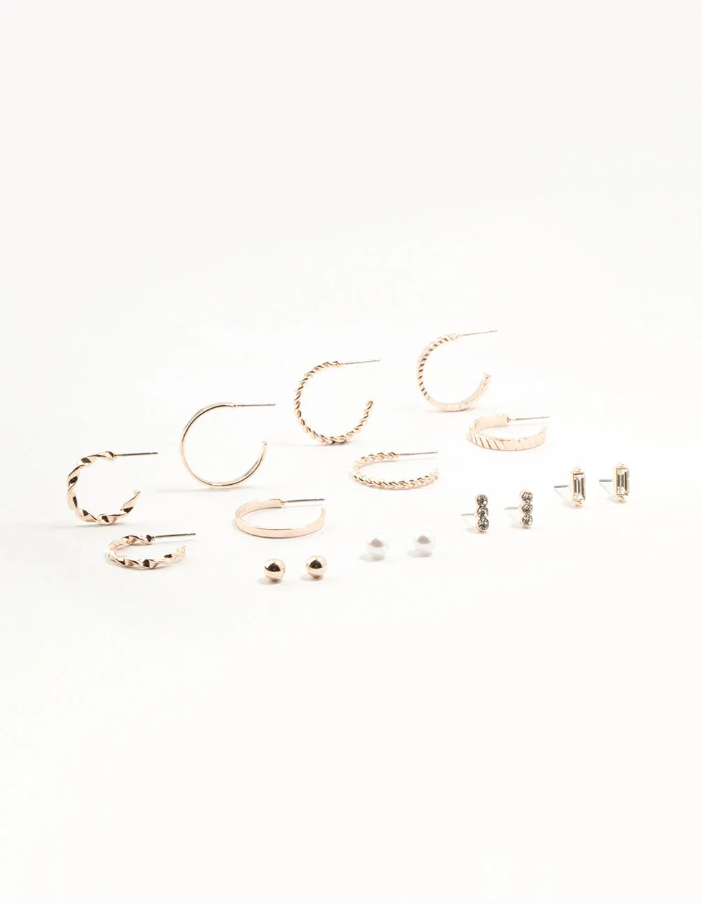 Rose Gold Diamante Pearl Hoop Earrings 8-Pack sold by lovisa