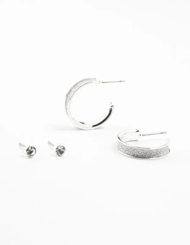 Silver Diamante & Glitter Hoop Earrings 2-Pack sold by lovisa