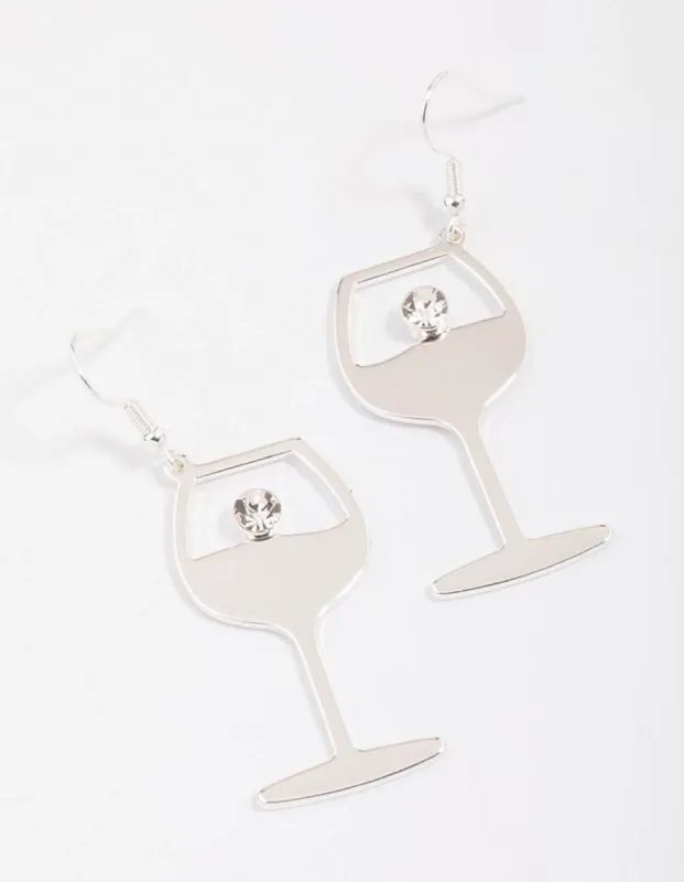 Silver Diamante Wine Glass Drop Earrings sold by lovisa