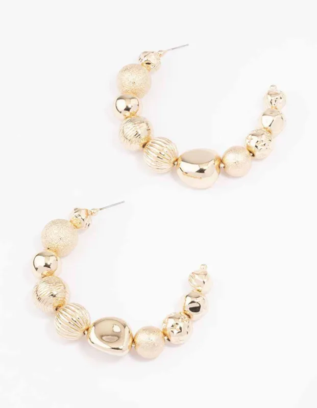 Gold Large Multi Ball Hoop Earrings sold by lovisa
