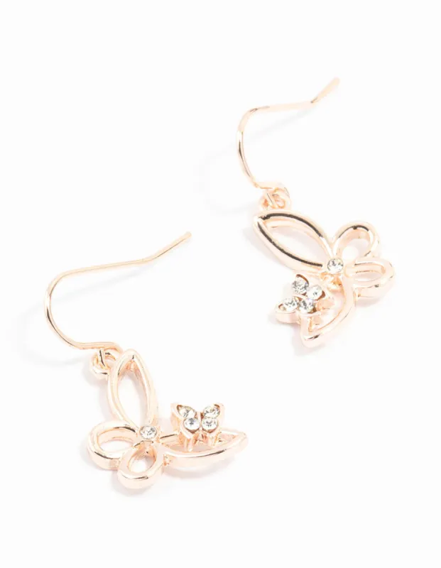 Rose Gold Diamante Butterfly Cut Out Drop Earrings sold by lovisa