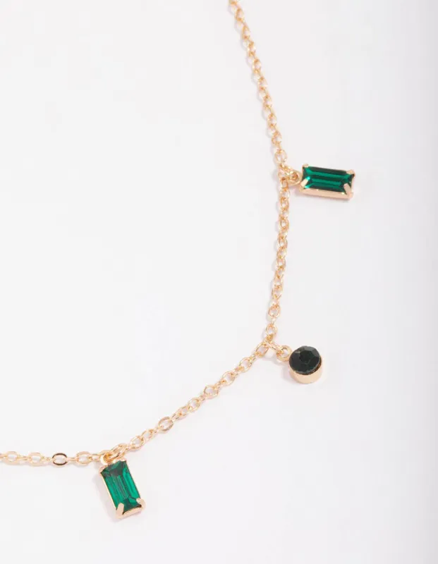 Gold Emerald Baguette & Droplet Chain Necklace sold by lovisa