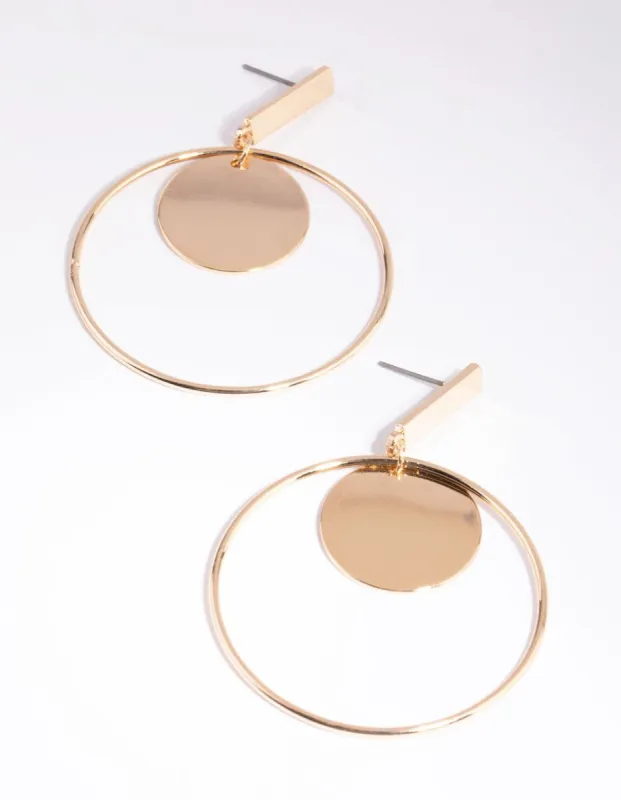 Gold Geometric Circle Drop Earrings sold by lovisa