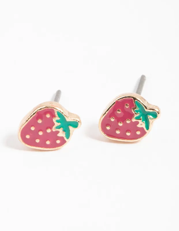 Gold Enamel Strawberry Stud Earrings sold by lovisa