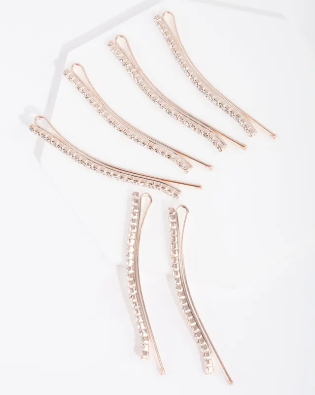 Rose Gold Mini Crystal Hair Pin 6-Pack sold by lovisa