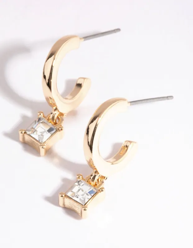 Gold Square Pendant Huggie Earrings sold by lovisa