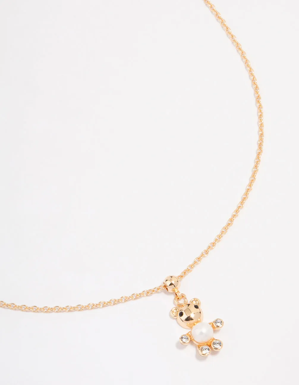 Gold Pearl & Diamante Teddy Bear Necklace sold by lovisa