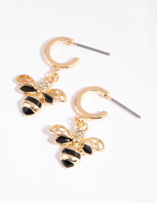 Gold Bee Charm Huggie Earrings sold by lovisa