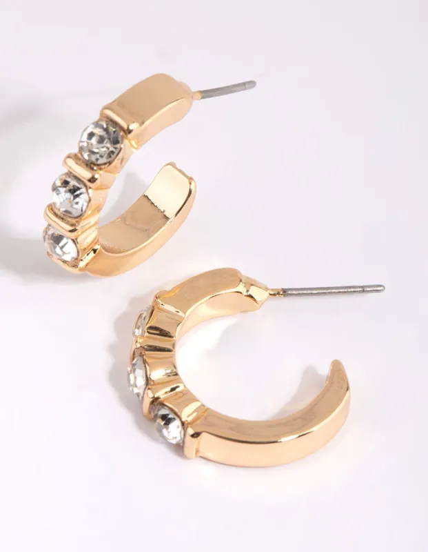 Gold Diamante Huggie Earrings sold by lovisa