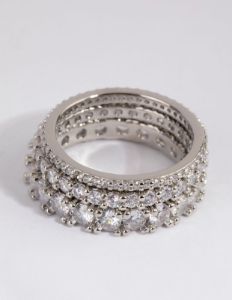 Rhodium Cubic Zirconia Triple Band Ring sold by lovisa