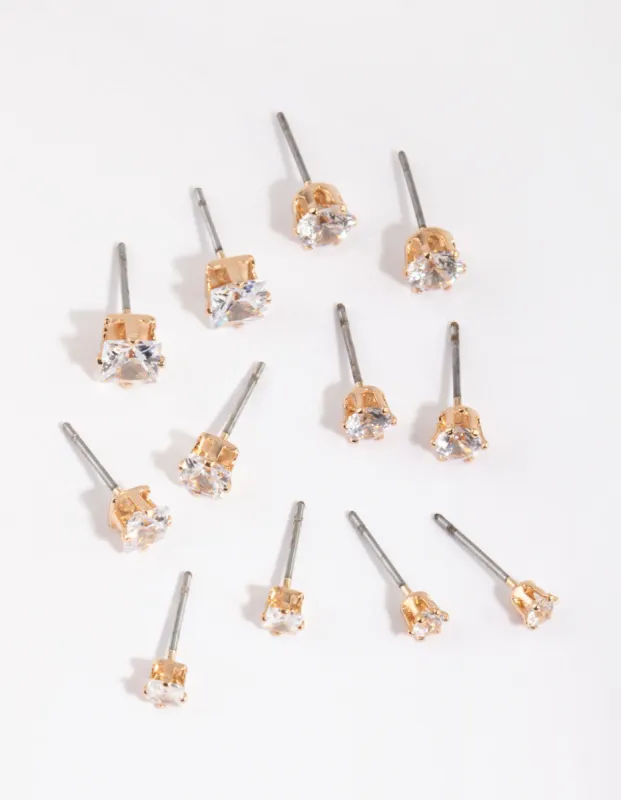 Gold Cubic Zirconia Classic Stud Earring 6-Pack sold by lovisa