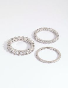 Rhodium Cubic Zirconia Triple Band Ring sold by lovisa