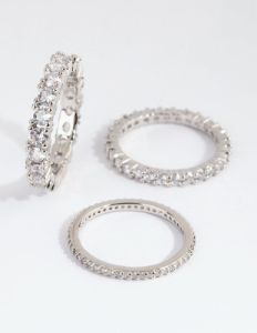 Rhodium Cubic Zirconia Triple Band Ring sold by lovisa