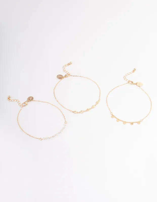 Gold Heart, Pearl & Star Anklet Pack sold by lovisa