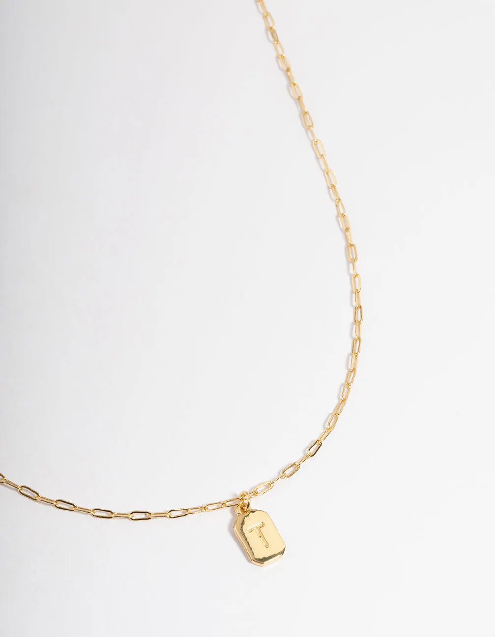 Letter 'T' Gold Plated Rectangle Pendant Initial Necklace sold by lovisa