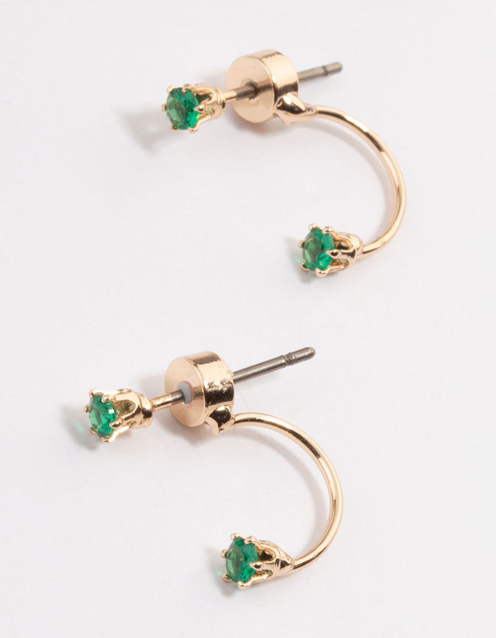 Gold & Emerald Green Diamante Jacket Earrings sold by lovisa