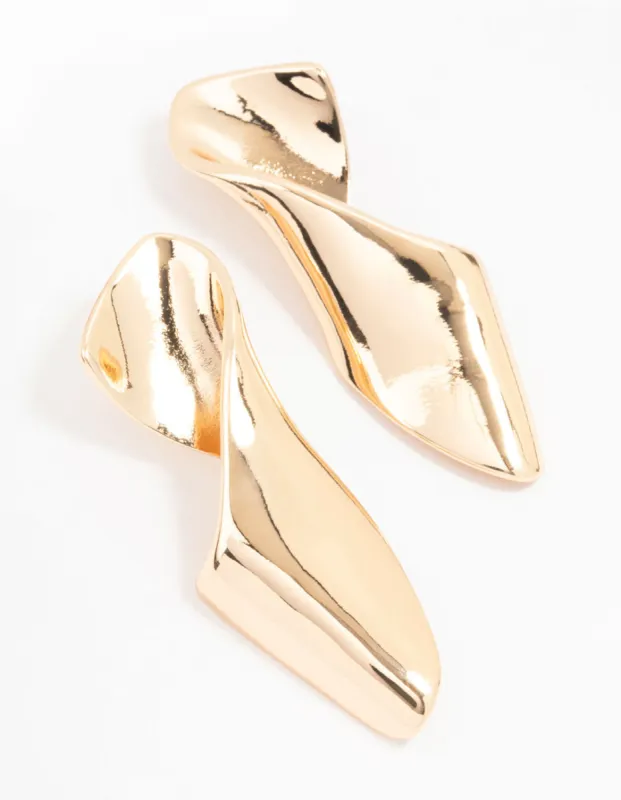 Gold Twisted Folded Long Drop Earrings sold by lovisa