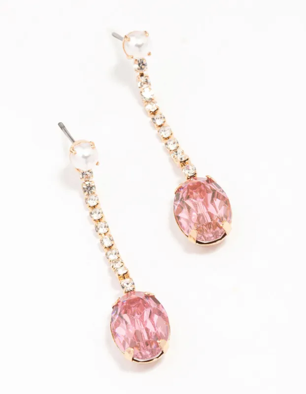 Gold Pearl Cupchain Oval Drop Earrings sold by lovisa