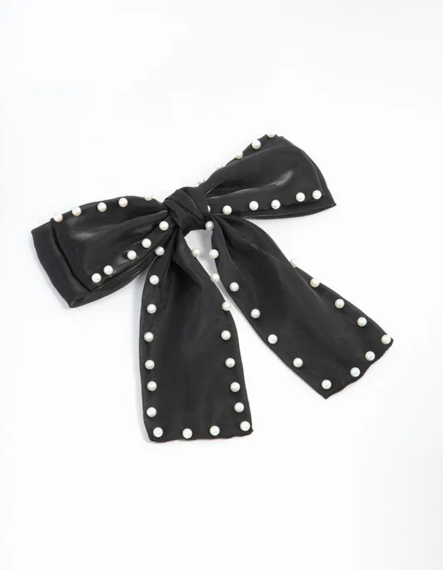 Pearl Black Fabric Organza Bow Clip sold by lovisa