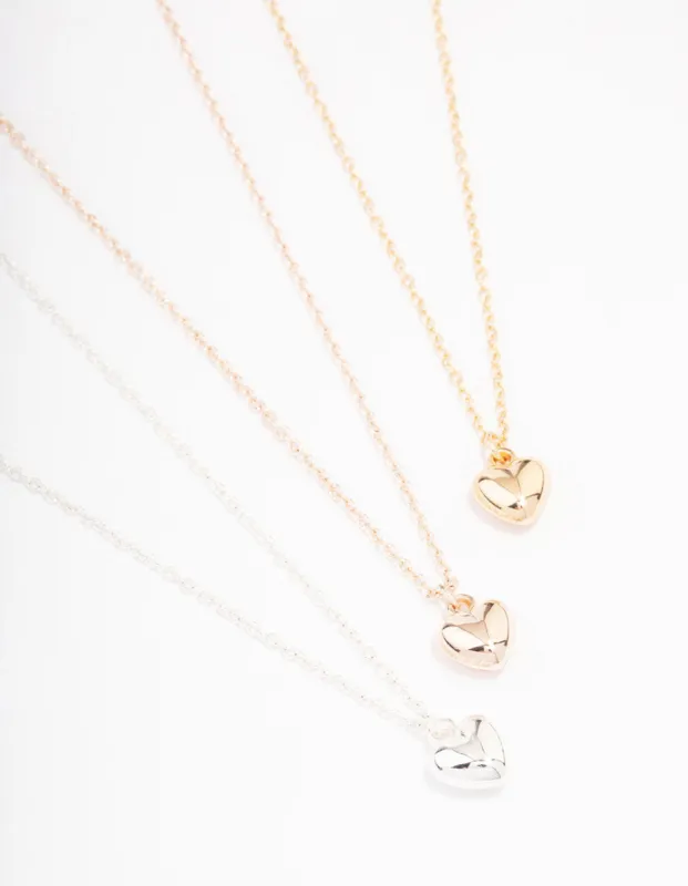Mixed Metal Bubble Heart Necklace 3-Pack sold by lovisa
