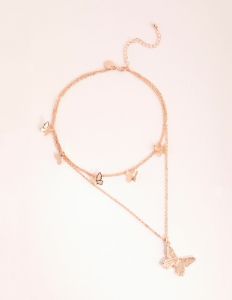 Rose Gold Butterfly Layered Necklace sold by lovisa
