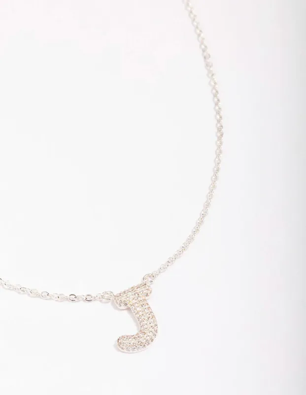 Letter J Silver Plated Pave Pendant Initial Necklace sold by lovisa