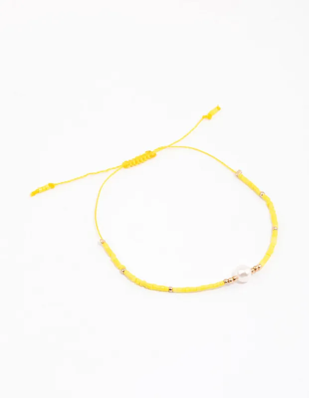 Fabric Mini Bead & Pearl Toggle Bracelet sold by lovisa