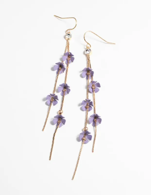 Gold & Lilac Flower Earrings sold by lovisa