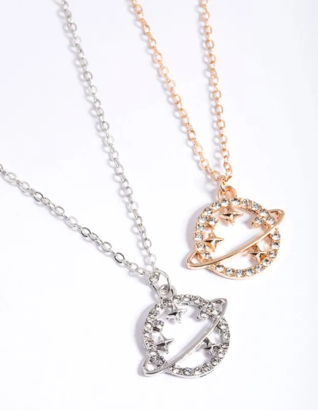 Mixed Metal Diamante Saturn Necklace Pack sold by lovisa