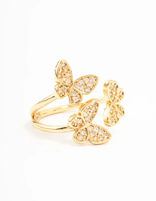 Gold Plated Cubic Zirconia Butterfly Trio Ring sold by lovisa