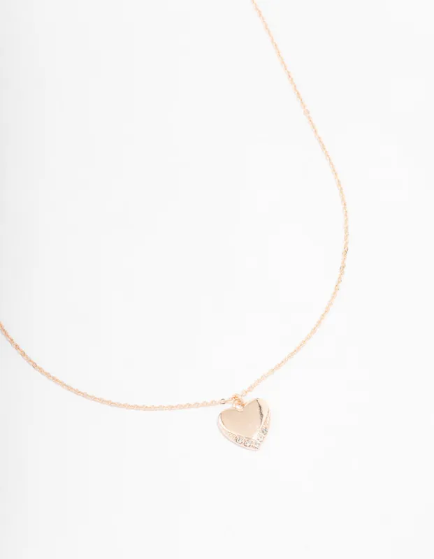 Rose Gold Simple Heart Diamante Necklace sold by lovisa